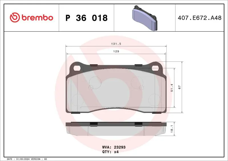 BREMBO P36018 КОЛОДКИ ТОРМОЗНЫЕ ДИСКОВЫЕ