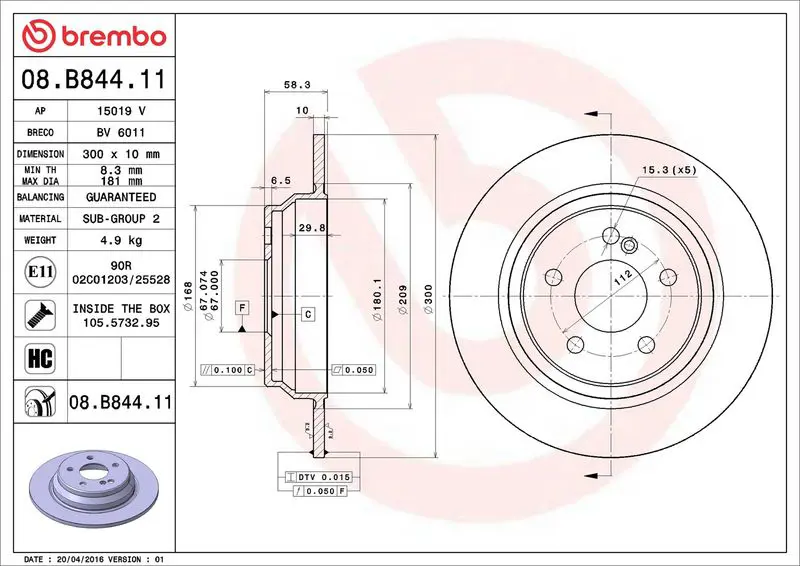 08.B844.11 Диск тормозной MERCEDES SL