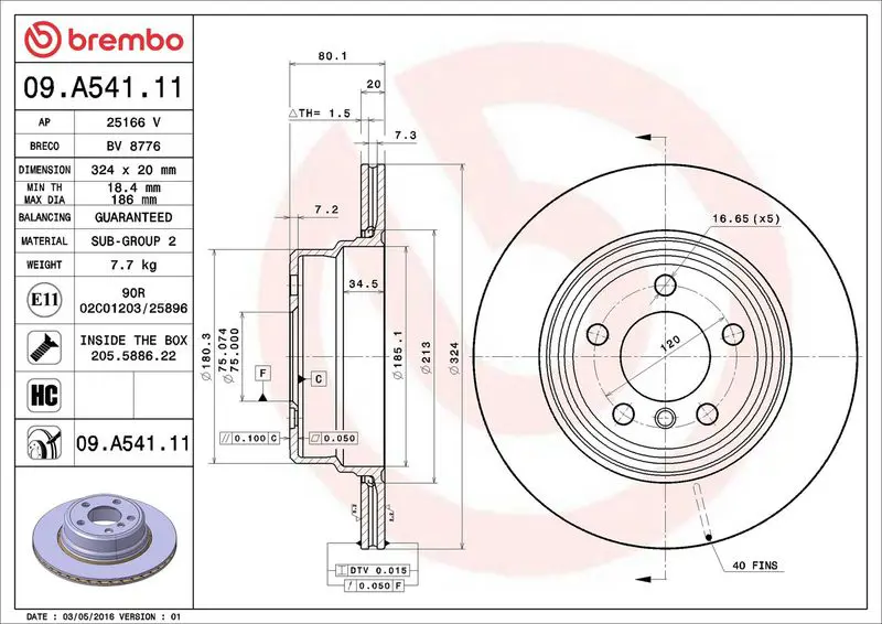 Brembo 09A54111 09.A541.11 диск тормозной
