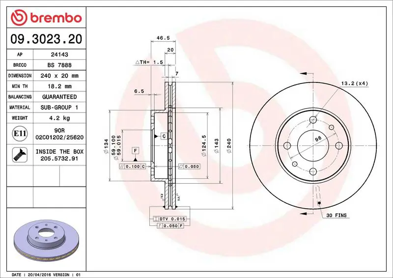 BREMBO 09302320 Тормозной диск