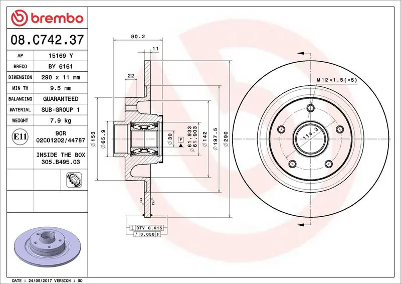 BREMBO 08C74237 Диск тормозной задний RENAULT