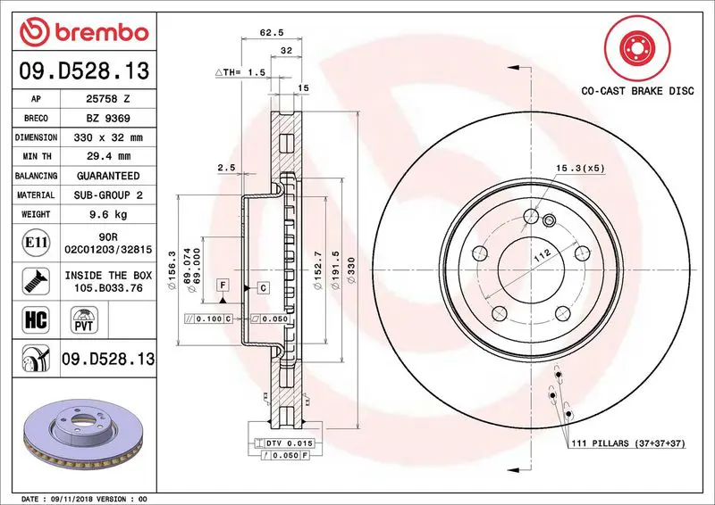 Brembo 09D52813 Диск тормозной MERCEDES