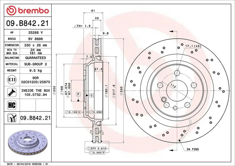 09.B842.21 ДИСК ТОРМОЗНОЙ MERCEDES BENZ