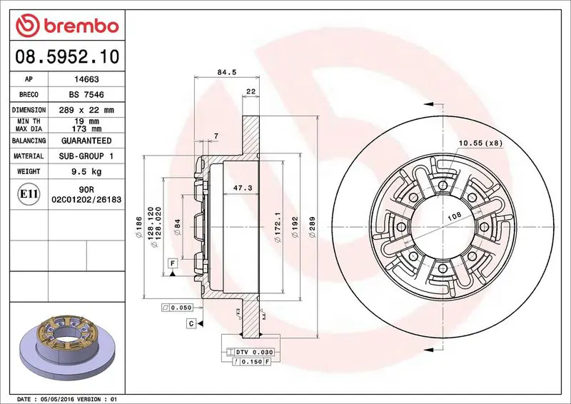 Brembo 08595210 Диск тормозной задн IVECO: