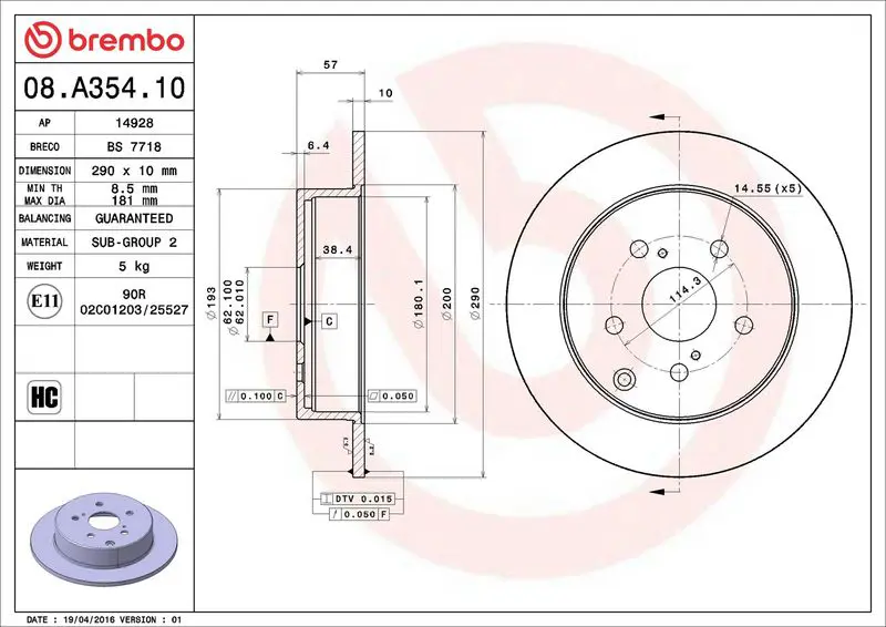 Brembo 08A35410 Диск тормозной задн TOYOTA: