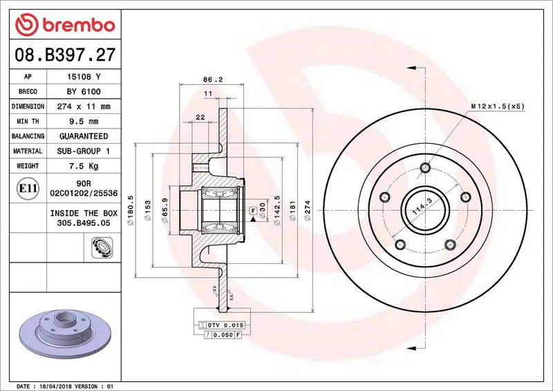Brembo 08B39727 Диск тормозной задн RENAULT