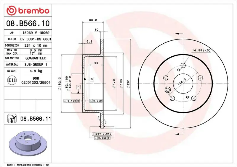 Brembo 08B56611 Диск тормозной 08.B566.11