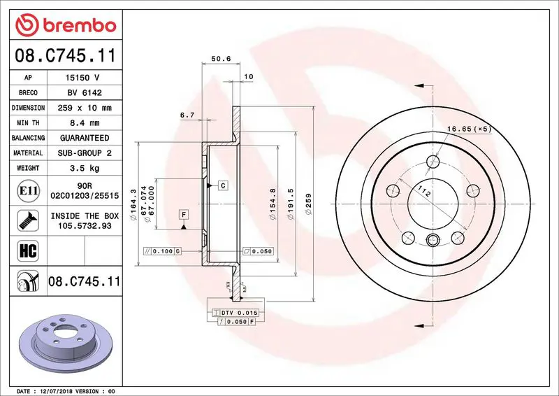 08.C745.11 Диск тормозной Brembo