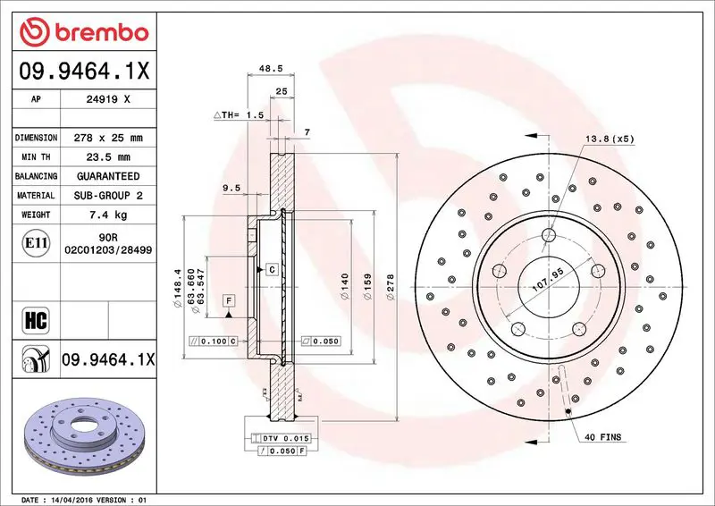 Brembo 0994641X Диск тормозной передний