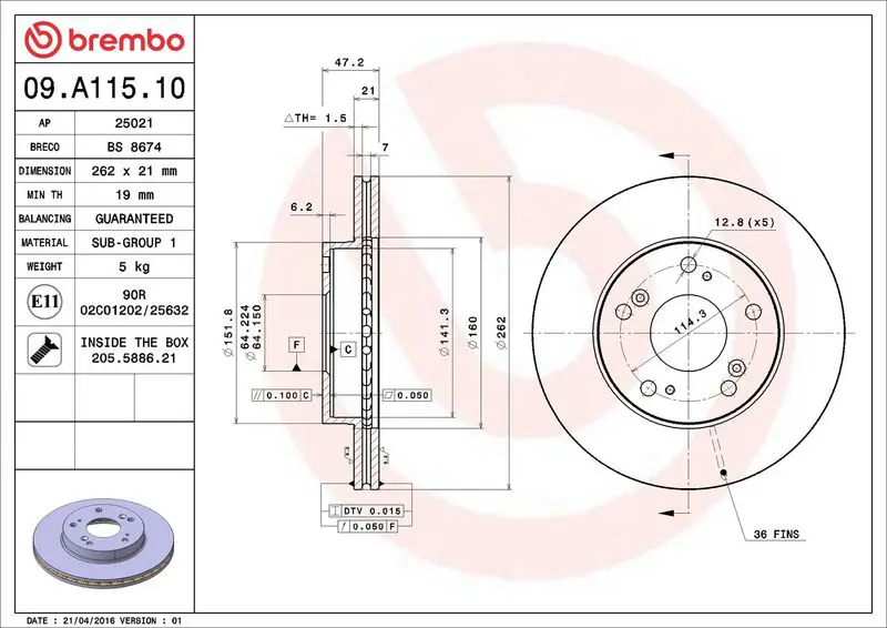 Brembo 09A11510 Диск тормозной передний HONDA