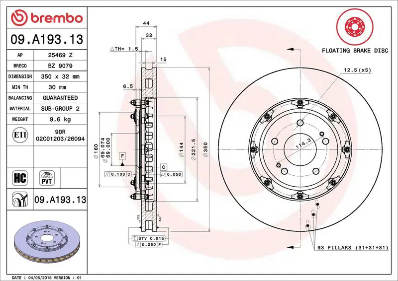 Brembo 09A19313 Диск тормозной MITSUBISHI: