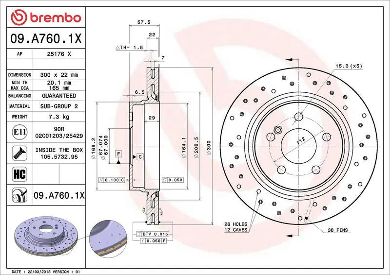 Brembo 09A7601X ДИСК ТОРМОЗНОЙ MERCEDES-BENZ