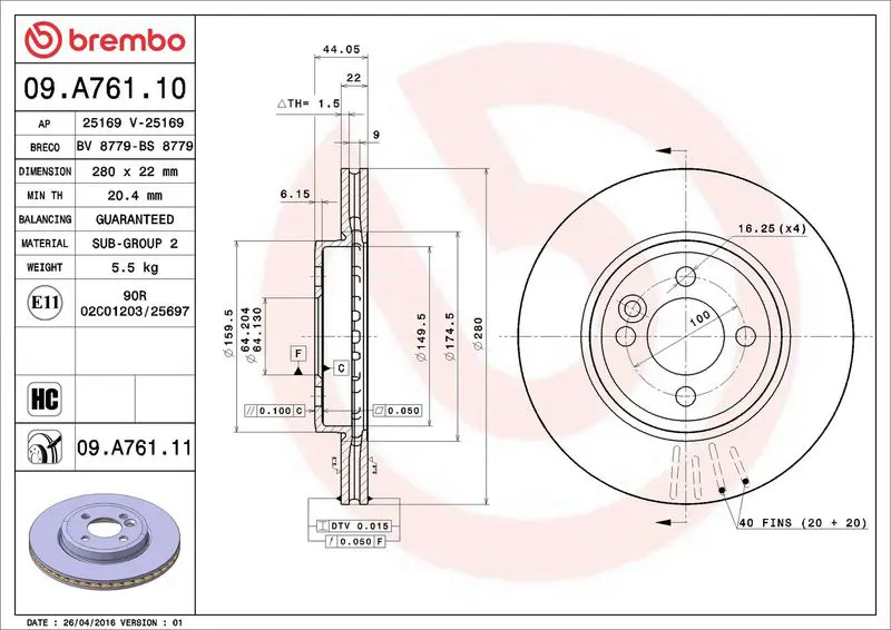 Brembo 09A76111 Диск тормозной передн MINI: