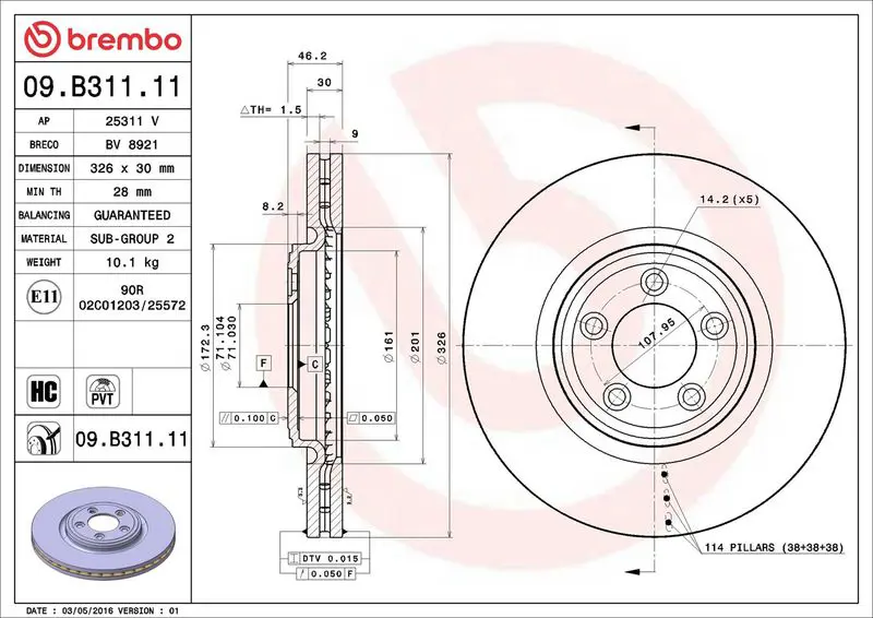 Brembo 09B31111 Диск тормозной передний