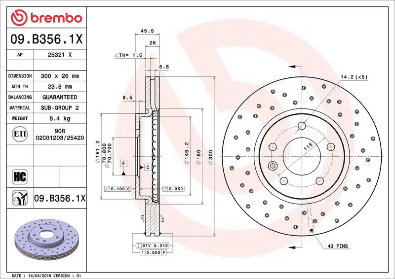 Brembo 09B3561X ДИСК ТОРМОЗНОЙ OPEL ZAFIRA