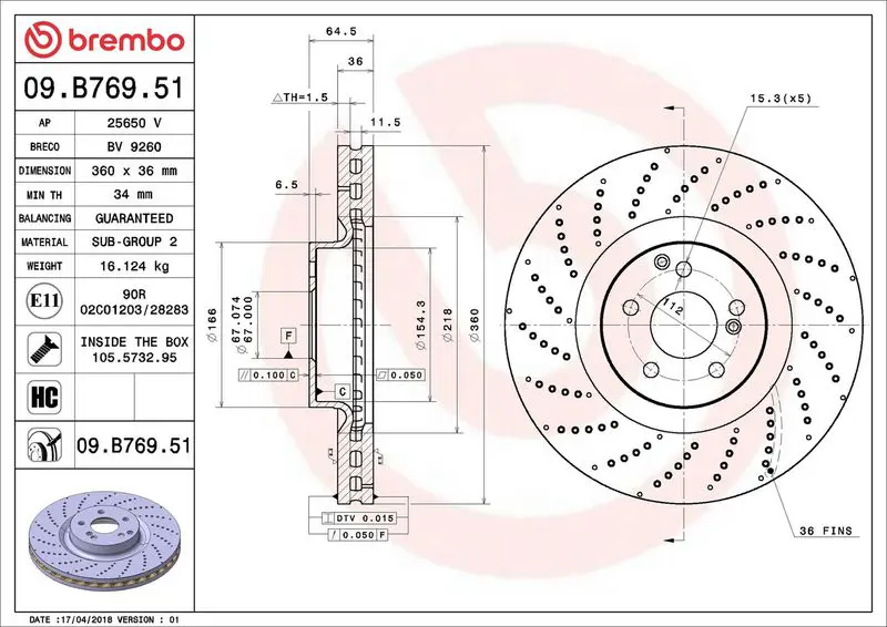 Brembo 09B76951 Диск тормозной MB C-CLASS