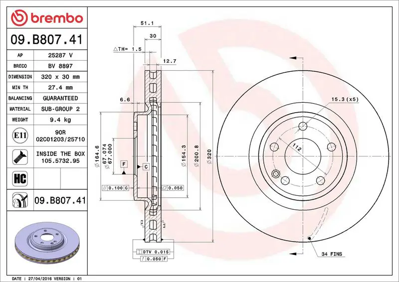 09.B807.41 Диск тормозной передн,