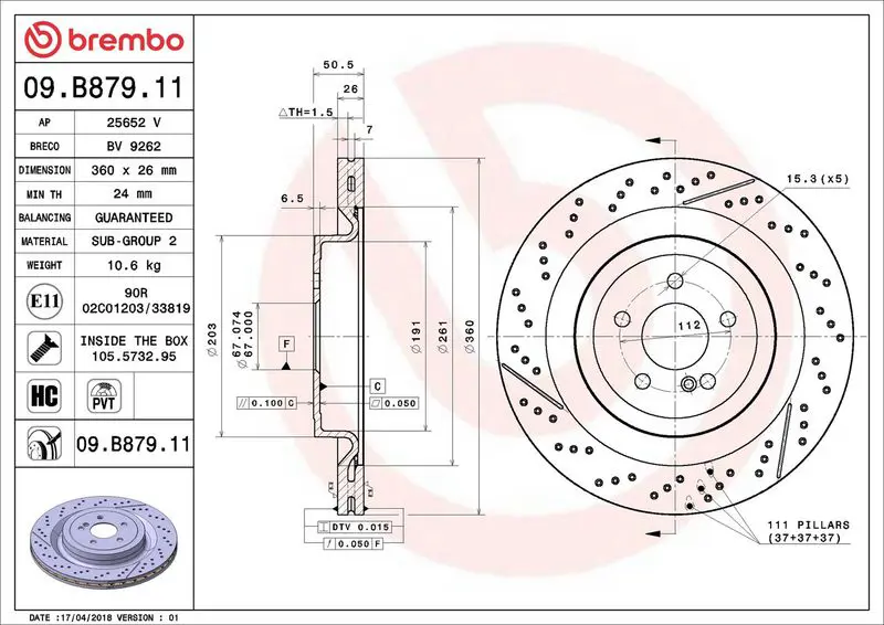 09.B879.11 Диск тормозной задн MB S63