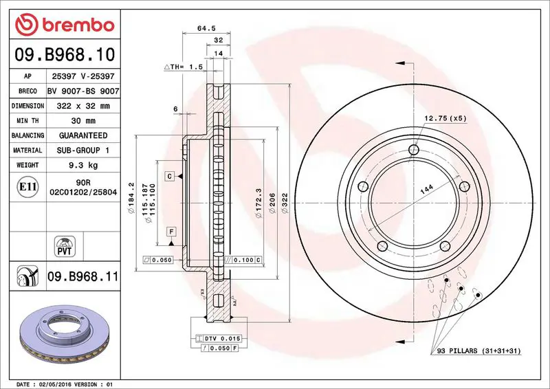09.B968.11 Диск тормозной передн. с УФ