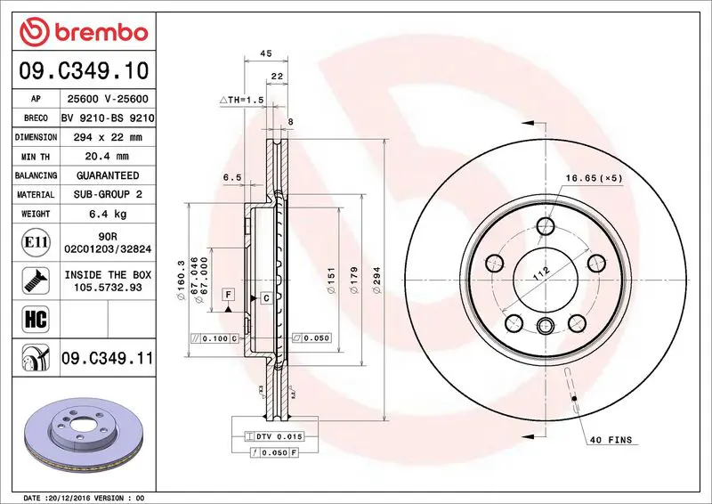 09.C349.11 Диск тормозной FR BMW F45 F46