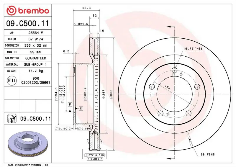 Brembo 09C50011 Диск тормозной 09.C500.11