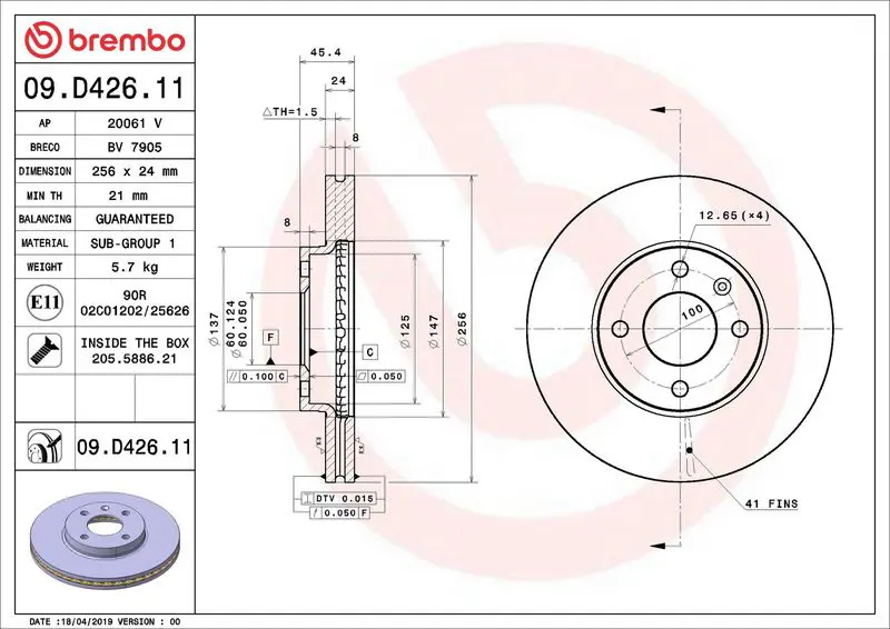 Brembo 09D42611 Диск тормозной передний