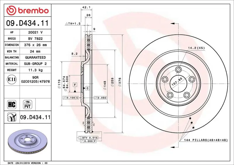 09.D434.11 ДИСК ТОРМОЗНОЙ BREMBO 09D43411