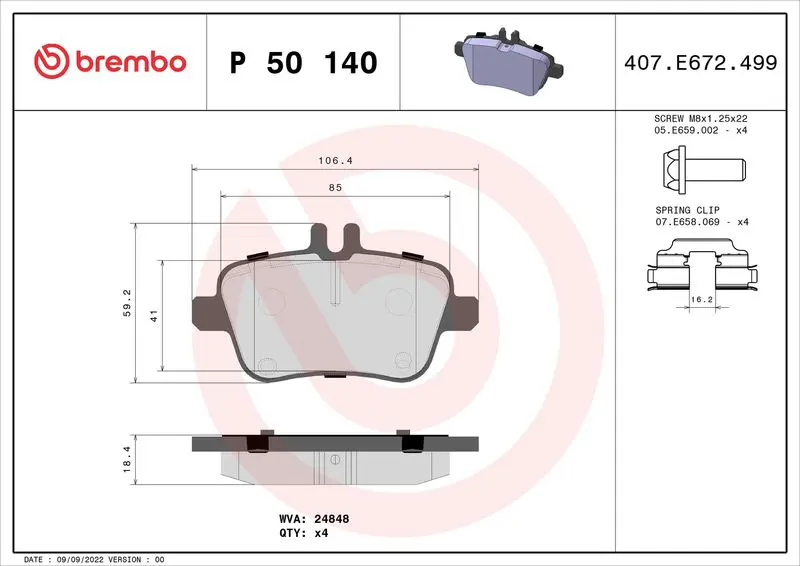 Brembo P50140 Колодки зад.MERCEDES A-CLASS