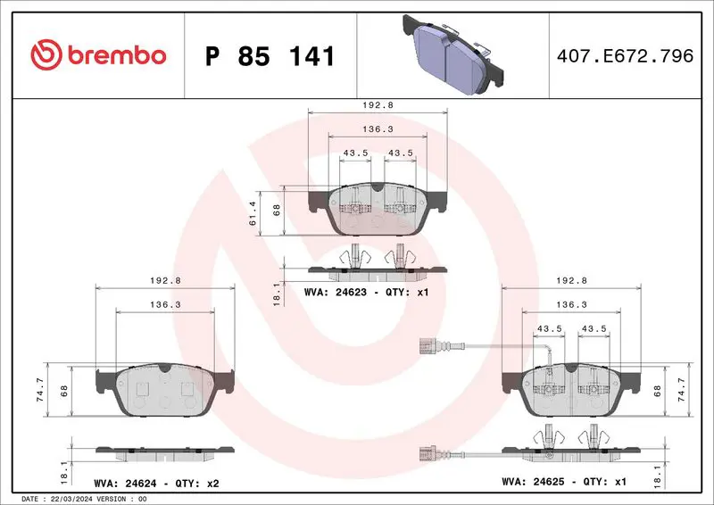Brembo P85141 Колодки тормозные P85141