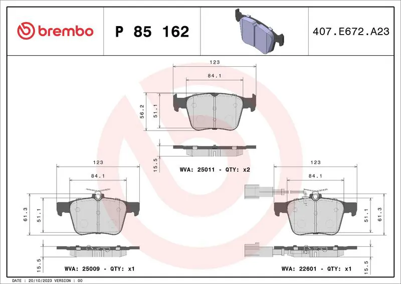 P 85 162 Колодки тормозные дисковые