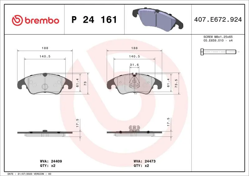 P 24 161 КОЛОДКИ ТОРМОЗНЫЕ ДИСКОВЫЕ