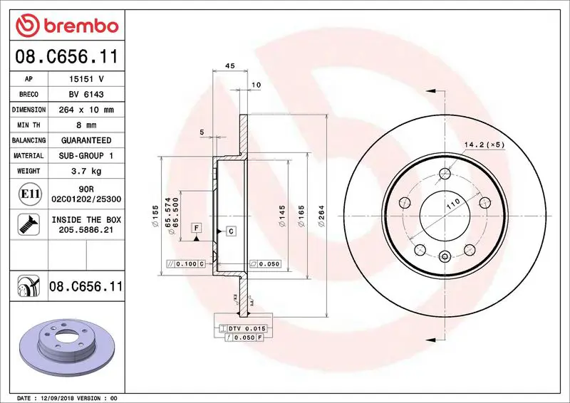 08.C656.11 Диск тормозной UV Coated | зад