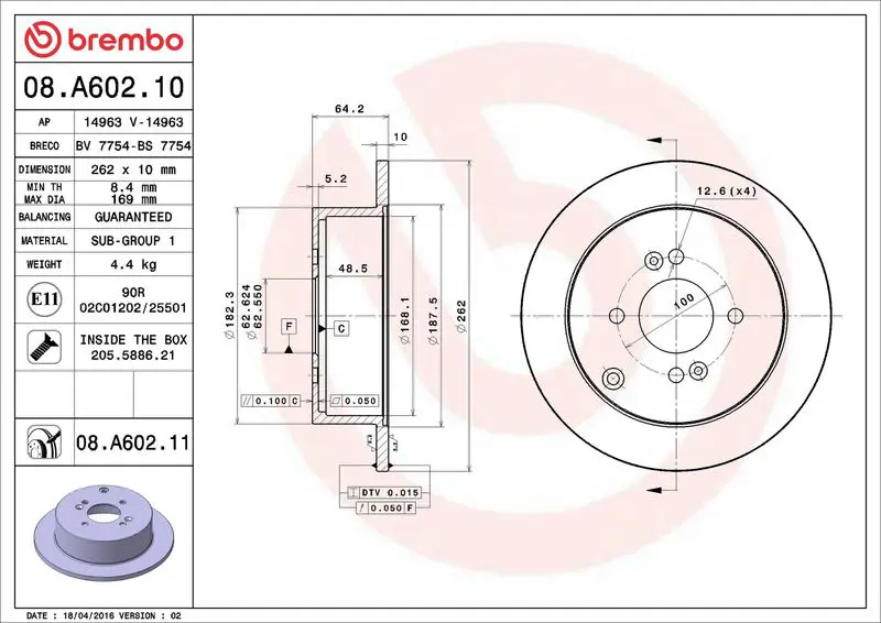 Brembo 08A60211 Диск тормозной Brembo Painted