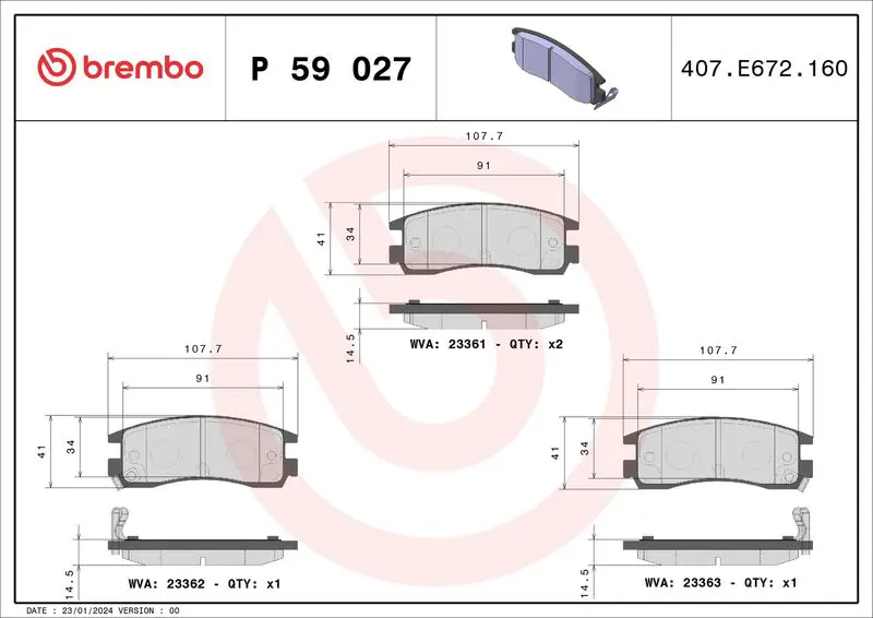 BREMBO P59027 Комплект тормозных колодок