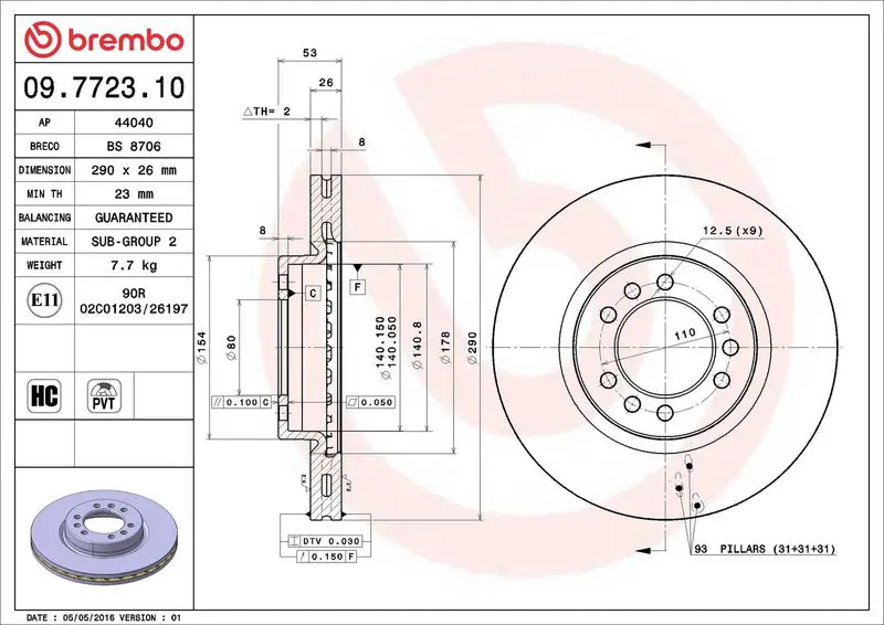 Brembo 09772310 Диск тормозной передн IVECO: