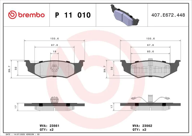 BREMBO P11010 Комплект тормозных колодок