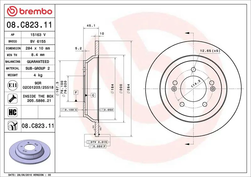 08.C823.11 Диск тормозной задний KIA