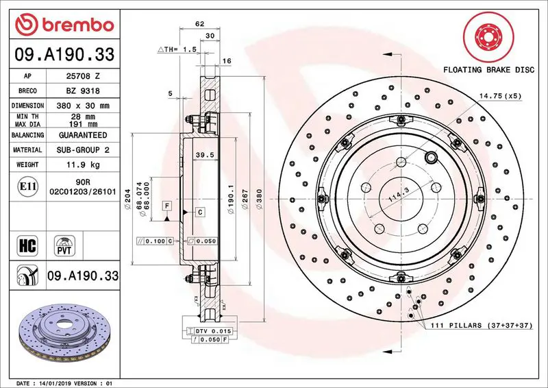 09.A190.33 Диск тормозной задний NISSAN