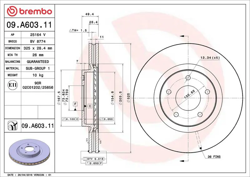 BREMBO 09A60311 Диск тормозной UV Coated |