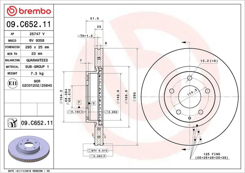 BREMBO 09C65211 Диск тормозной передний