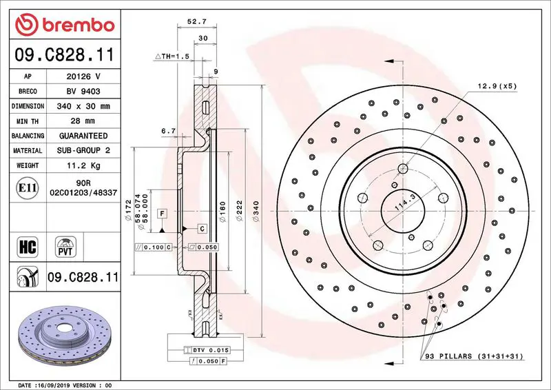 09.C828.11 ДИСК ТОРМОЗНОЙ SUBARU WRX