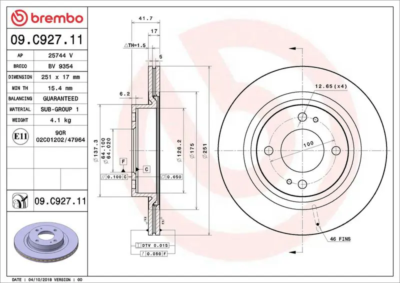 09.C927.11 ДИСК ТОРМОЗНОЙ MITSUBISHI