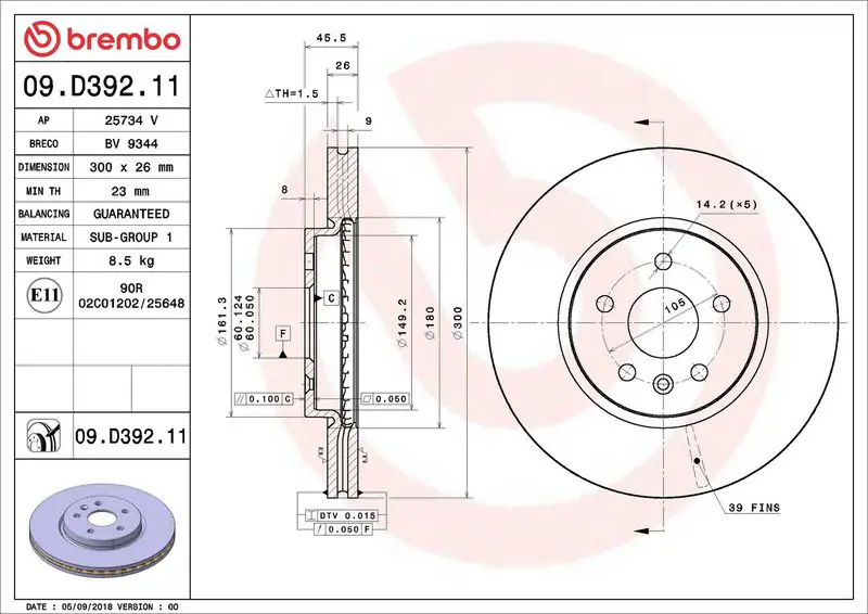 BREMBO 09D39211 Диск тормозной