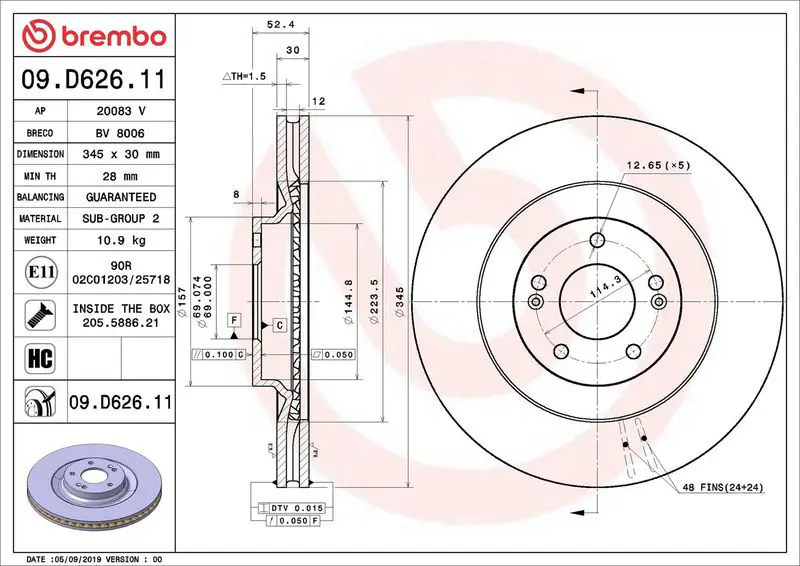 BREMBO 09D62611 ДИСК ТОРМОЗНОЙ HYUNDAI i30