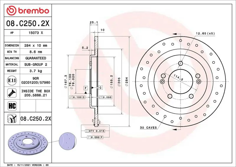 08.C250.2X Тормозной диск