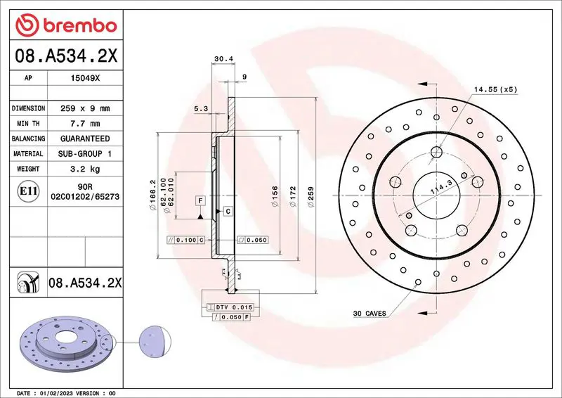 BREMBO 08A5342X Тормозной диск