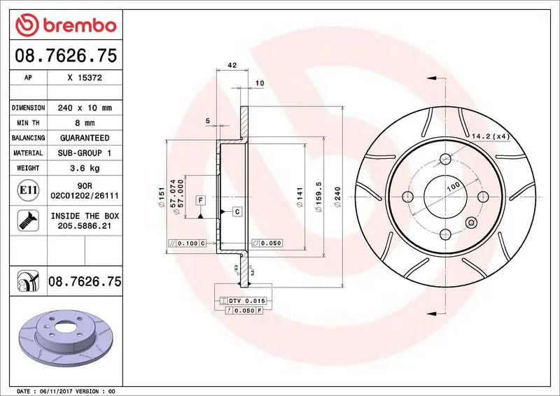 BREMBO 08762675 Тормозной диск