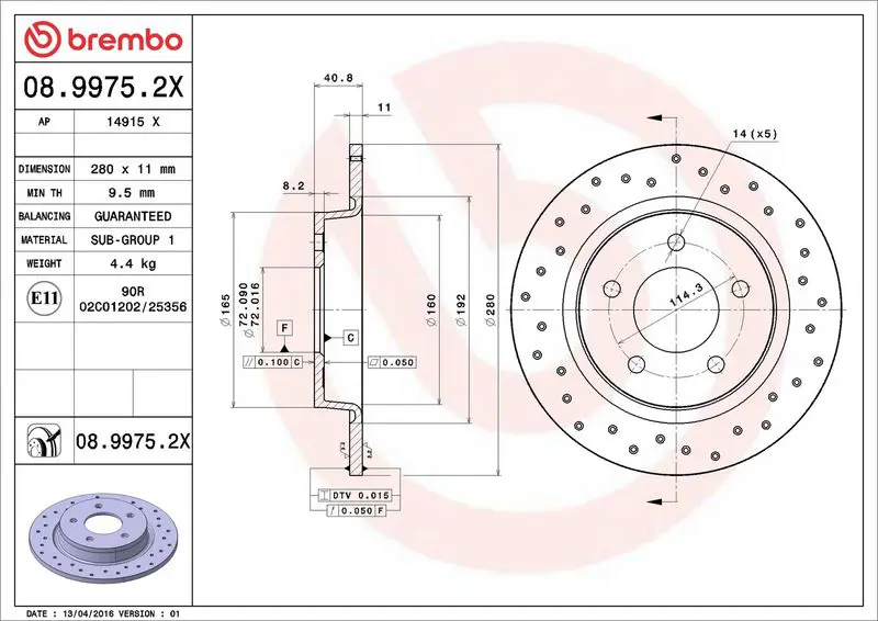 Brembo 0899752X Диск торм. задн. вент. Xtra