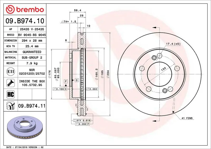 Brembo 09B97411 Диск тормозной передн,