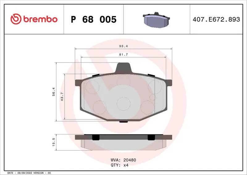 P 68 005 Комплект тормозных колодок